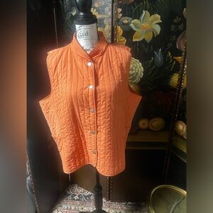 Orvis Diamond Quilted Full Zip Up Orange Vest with Front Pockets Women's Size XL